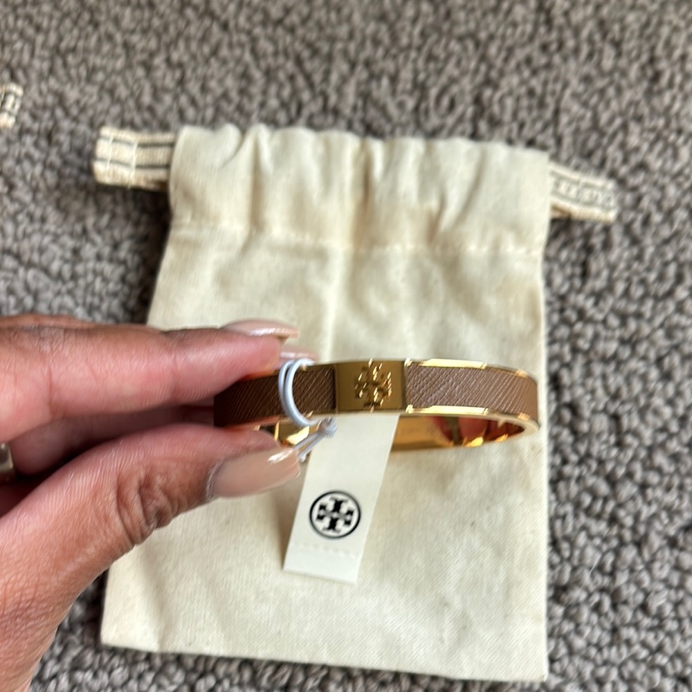 Tory Burch Gold and Brown Leather Bracelet